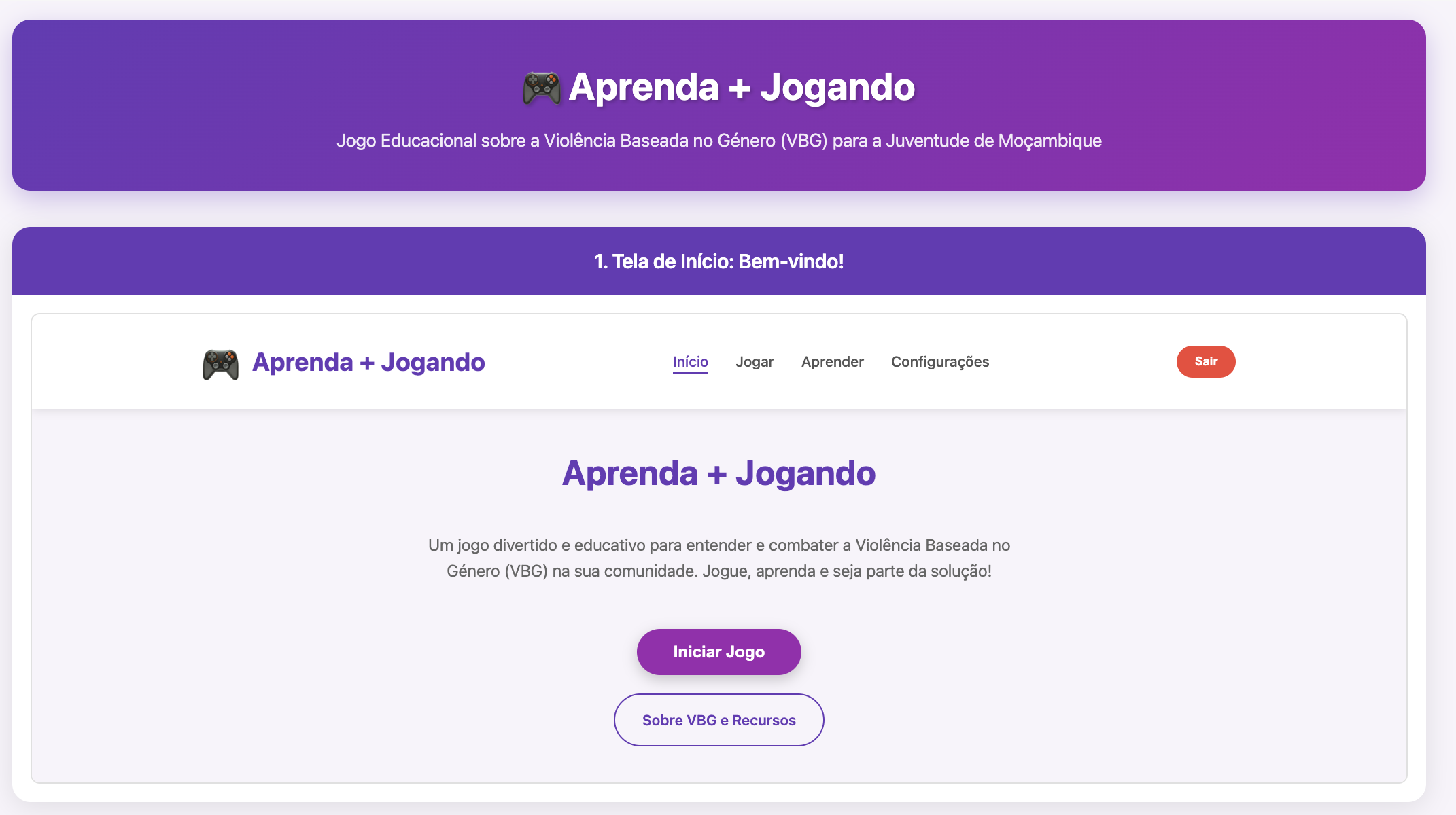 Interface 1 do Jogo VBG